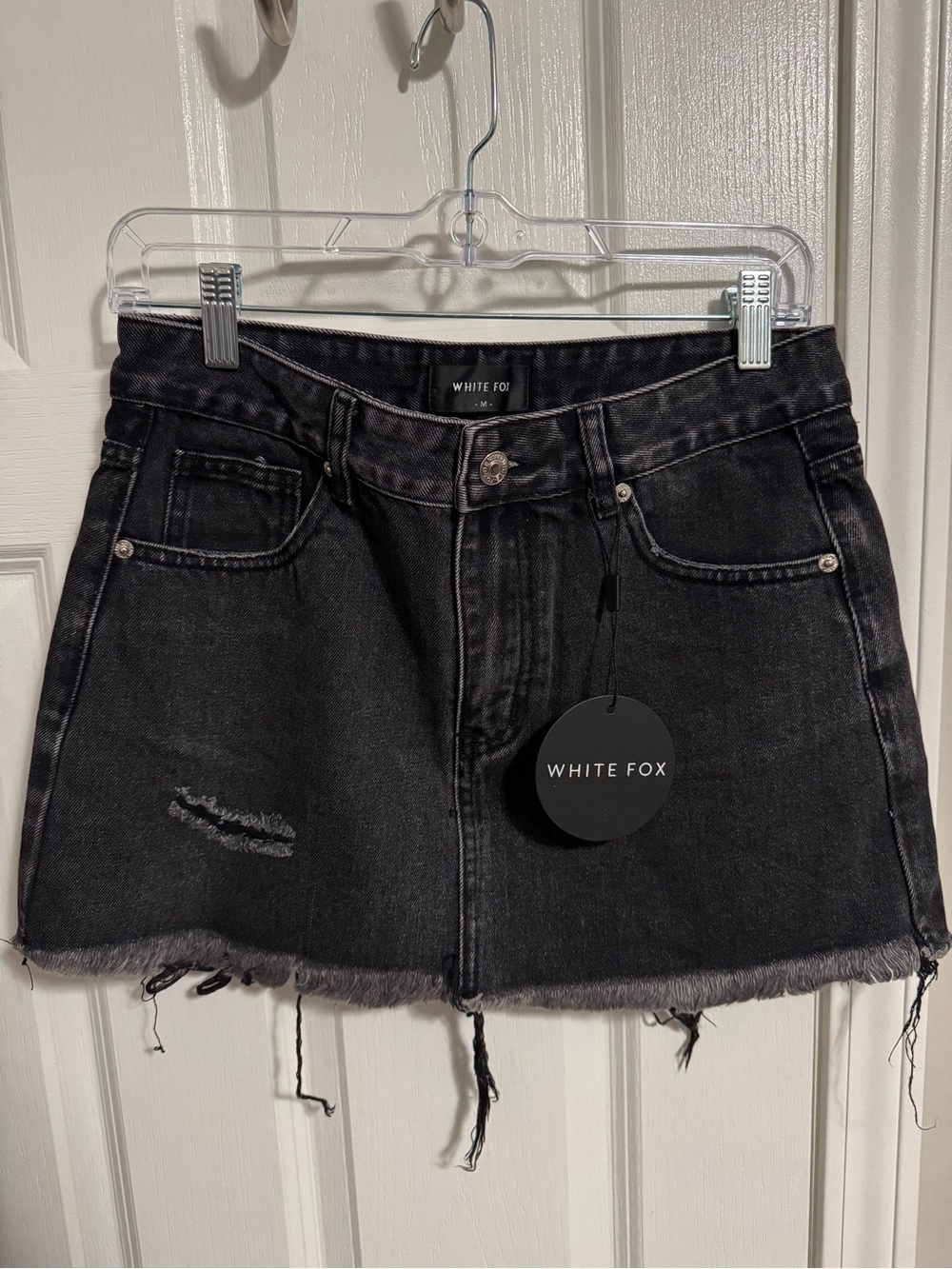 White Fox Boutique Black Distressed Denim Mini Skirt